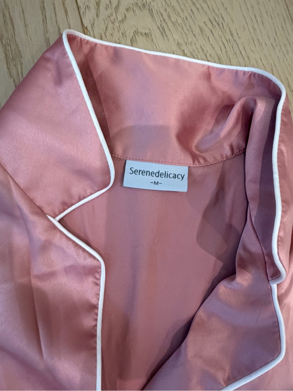 Delicacy Rose Pink Satin Short Pajama Set with White Piping - Picture 2 of 2